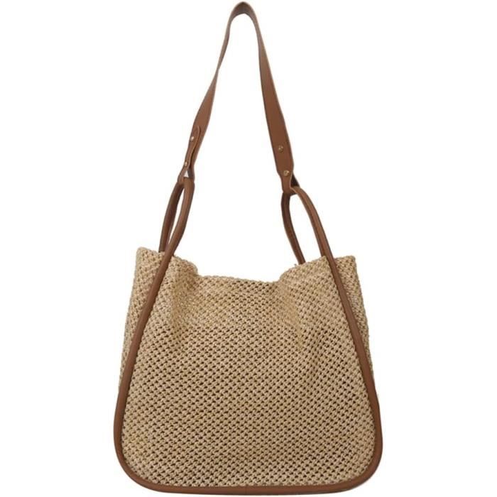 Sac Filet Crochet Coton Femme - Grand Fourre-tout Bandoulière - Style Boho Plage - Blanc - 28x25x11 Cm