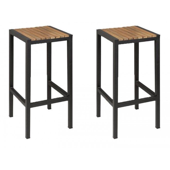Lot de 2 tabourets hauts de bar assise (H)750 mm en acier et bois dacacia