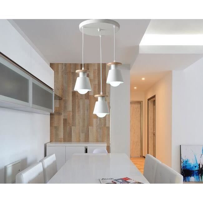 exbon 3 tete lustre suspension lustres en bois blanc cdiscount maison