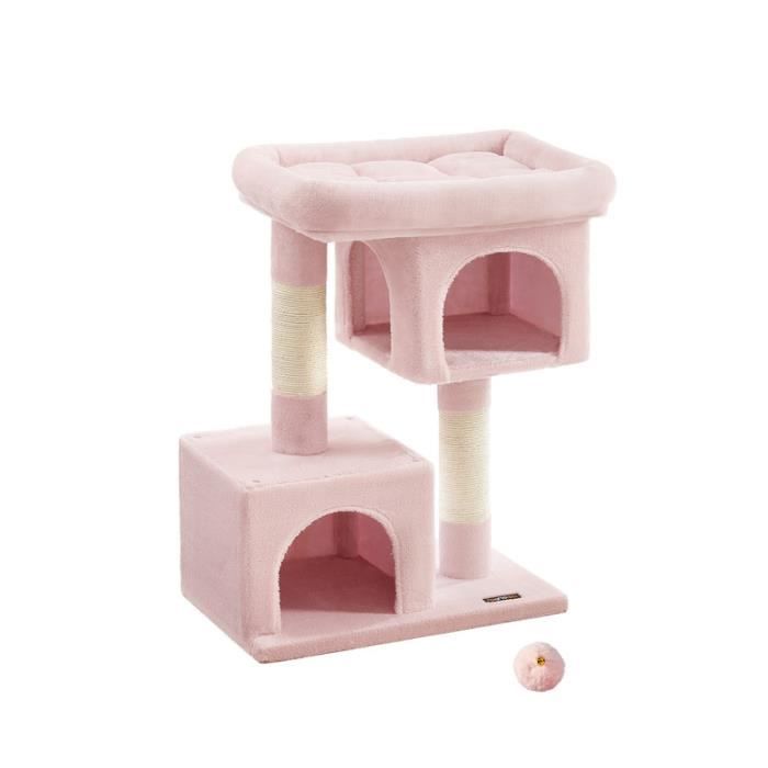 Meilleurs prix pour Arbre à chat, Tour de Jeux 84 cm, L, Maison pour Chats jusqu’à 7 kg, Grande Plate-forme, 2 Niches, Griffoir, Rose Bonbon