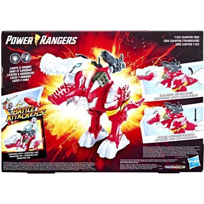 POWER RANGERS - Battle Attackers Dino Fury Zord champion tyrannosaure - Figurine électronique - pour enfants - dès 4 ans