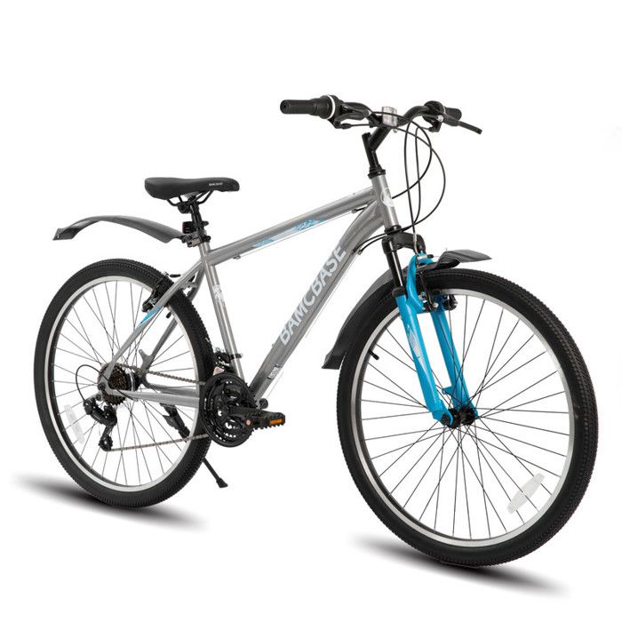 Hiland BAMCBASE 26 Pouces VTT, Cadre Acier Haute résistance 21 Vitesses VTT, V-Brake Hardtail VTT-Gris
