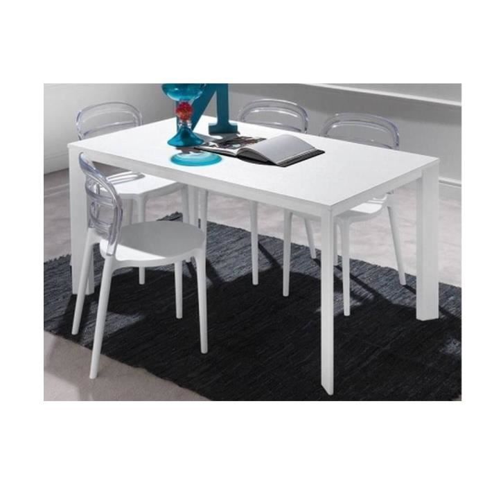 table repas extensible tecno - inside - 130 x 80 cm - blanc - aluminium laqué - 8 places