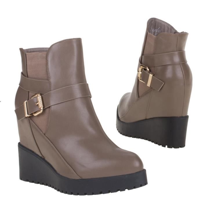 Boots bottillon bottines style compens es gris femme p 37 Cdiscount