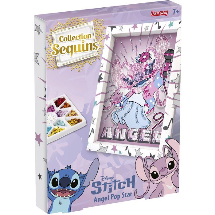 Jeu créatif LANSAY COLLECTION SEQUINS STITCH ANGEL POP STAR Cadre en bois et illustration Dès