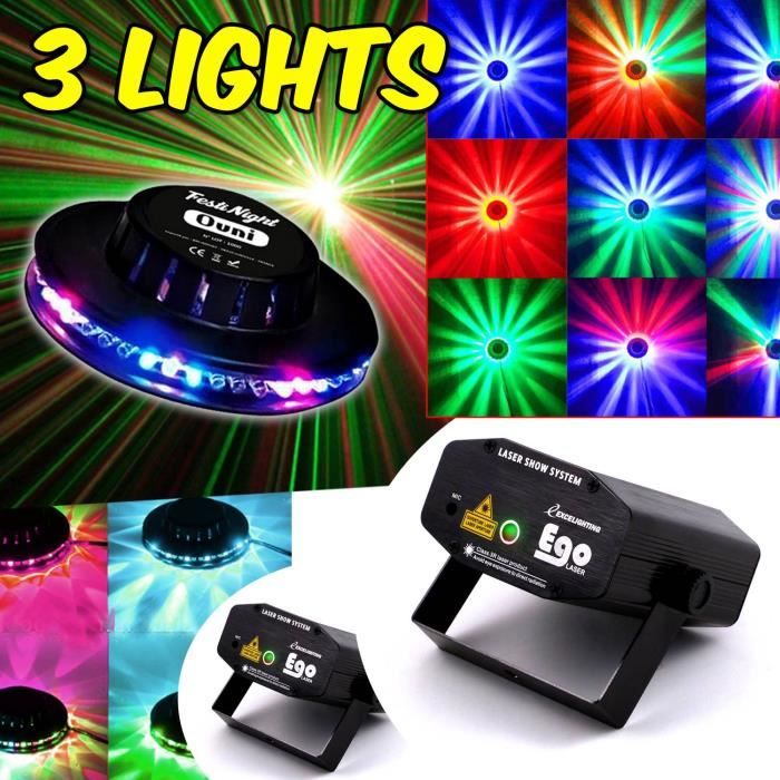 PACK Light FIESTA 3 Effets FestiNight OVNI LED RVB + 2 Las jeux de lumières EGO  Rouge-Vert - Cdiscount TV Son Photo