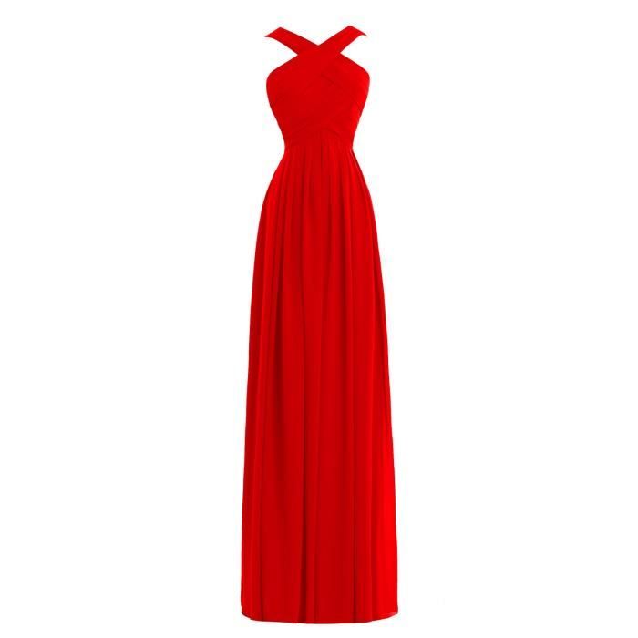 Rouge Robe Demoiselle D Honneur Soiree Cocktail Longue Col V Bretelle Croix Plisse Mousseline De Soie Grande Taille 32 56 Rouge Achat Vente Robe De Ceremonie Cdiscount