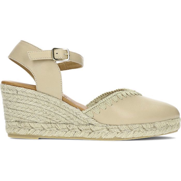 Sandale compensée en cuir beige WONDERS Crochet Model Talon