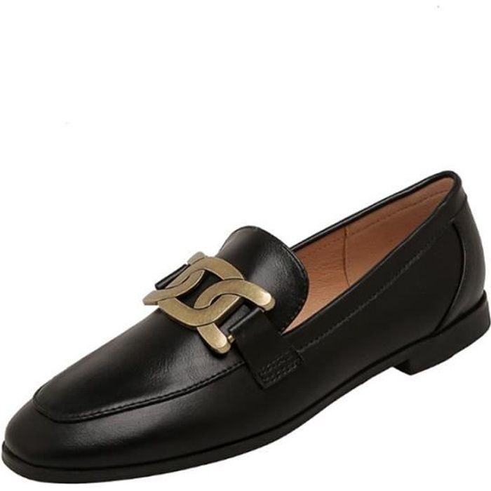 Mocassin Femme Boucle en metal Cuir Noir