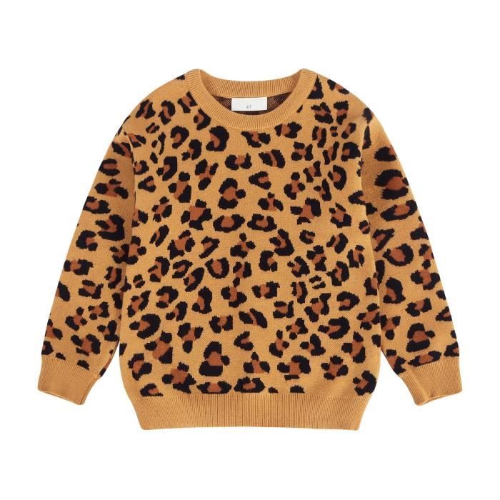 Amzbarley Haut Pull Over Bebe Garcon En Tricot Col Rond Manches Longues Motif Imprime Leopard Mignon Tops Marron Cdiscount Pret A Porter
