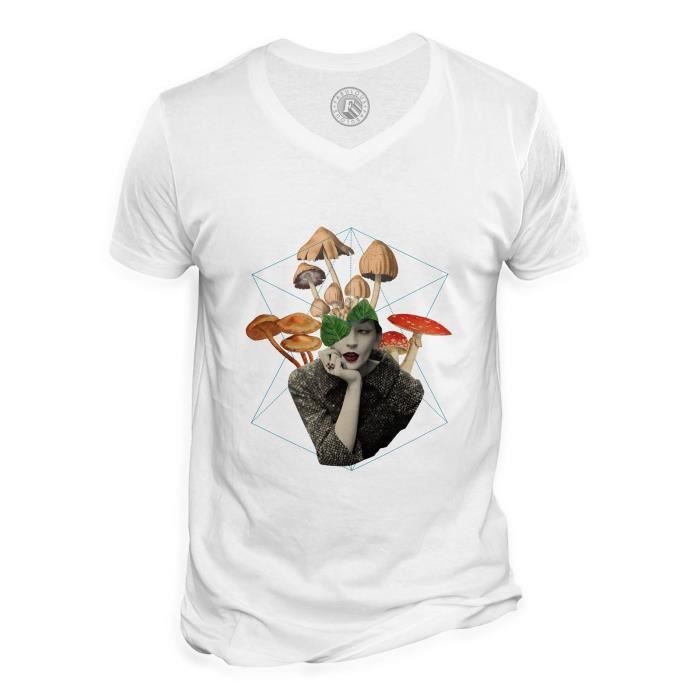 T shirt Homme Col V Femme Champignon 1920 Vintage Collage Art