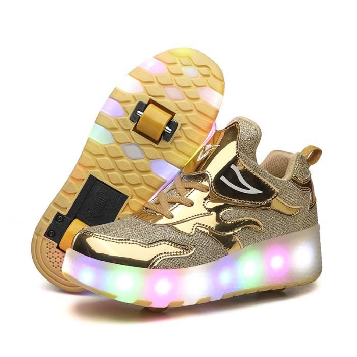 Baskets à Roulettes LED Pour Enfants - Garçons/Filles - Taille Au Choix - Cuir - Neuf
