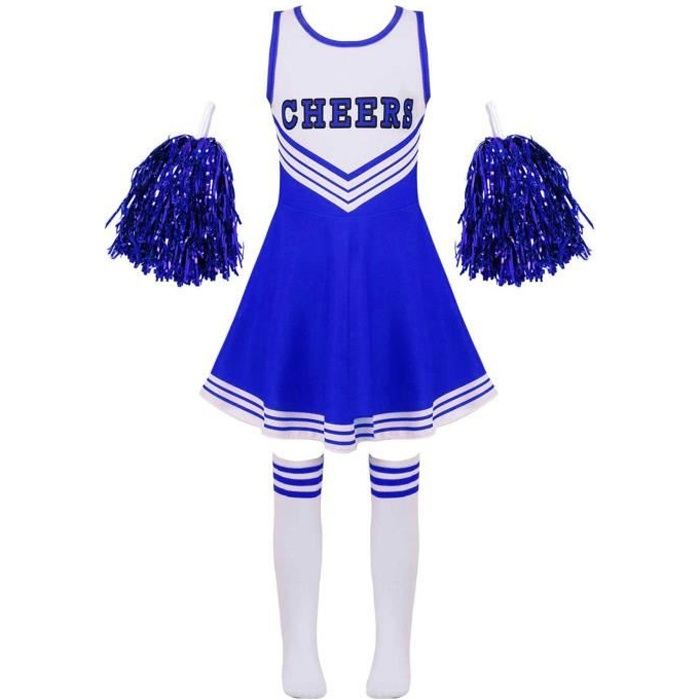 Déguisement Pompom Girl, Cheerleader, Bleu, USA - Aux Feux de la Fête -  Paris