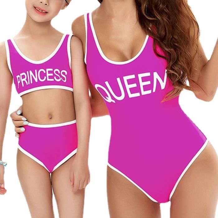IEFIEL Mere et Fille Maillot de Bain 1 Piece Tankini Femme Parent Enfant Costumes de Natation Vintage S XL 2 12 Ans Rose rouge Cdiscount Pret a Porter