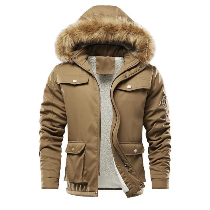 Manteau Hiver FemiChic Homme - Blouson Chaud à Capuche Fourrure Amovible | Polyester/Élasthanne