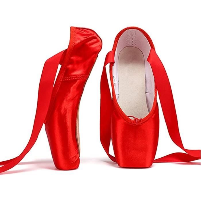 Chaussures de Ballet de Pointe avec Rubans pour Femme Fille