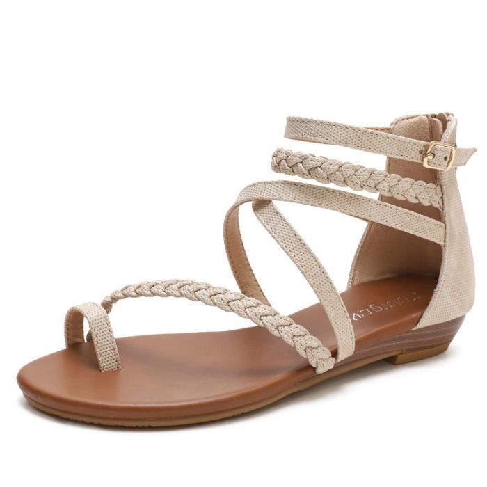 Sandales Femme Plate Confortable Bout Ouvert Pour Plage Abricot