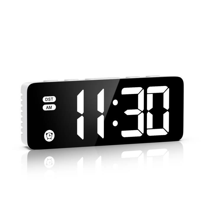 Réveil Numérique, Alarm Réveil LED avec Snooze, Luminosité et Volume Réglable, DST (Blanc)