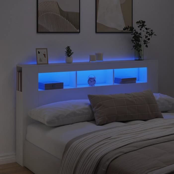 Tête de lit à LED blanc 180x185x1035 cm bois dingénierie-7319462825209-LuLo boutique