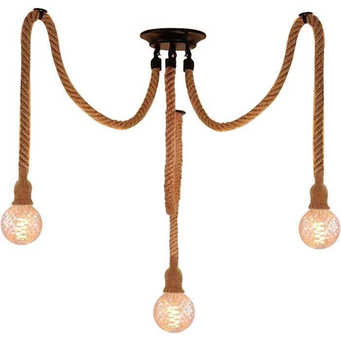 Suspension En Corde Chanvre Lustre Luminaire Plafonnier Industriel Vintage  Lampe 3 Têtes, Lampe En Corde Bois De Style Campag[H1238] - Cdiscount Maison