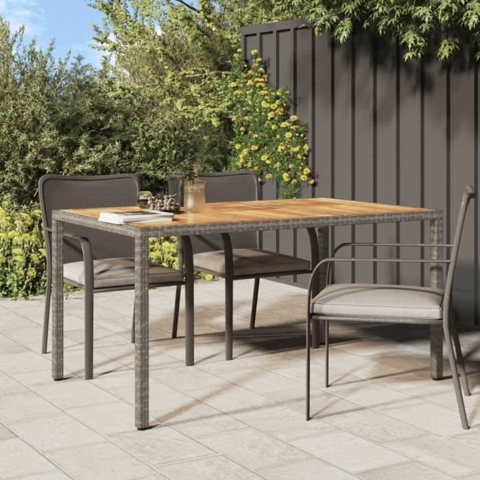 "Promo"Table Extérieure LMT - Table de jardin 150x90x75 cm Résine tressée bois d'acacia Gris 20,2Kg
