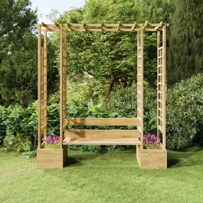 vidaXL Pergola avec banc et jardinières Bois de pin - vue 2