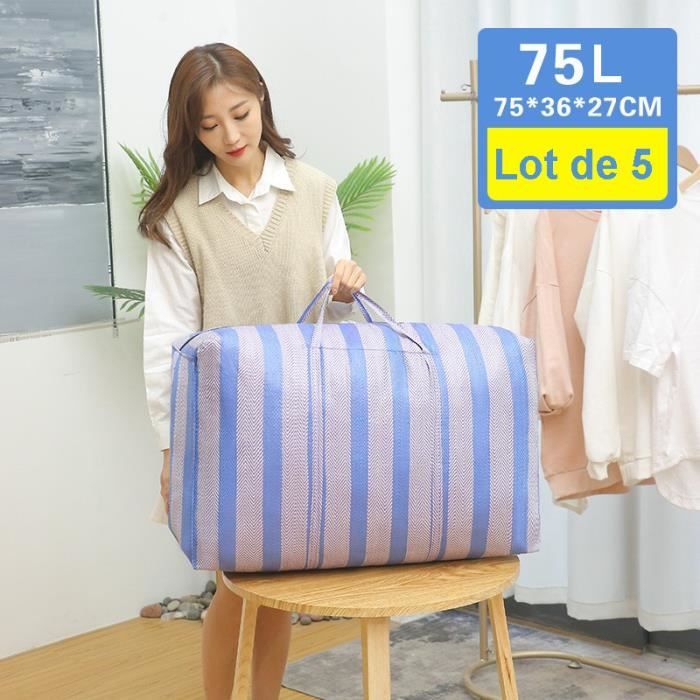 Lot De 5 Grands Sacs De Rangement 100L Avec Poignées - Sacs Vêtements Étanchés 74x36x33cm Bleu