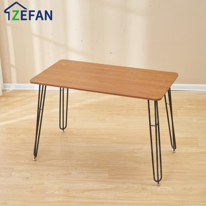 table de salle à manger zefan - pieds en fer - marron - rectangulaire - 6 places