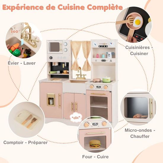 GOPLUS – Cuisine En Angle En Bois – 100 Cm – Évier Amovible – Effets Son/lumière – Dès 3 Ans