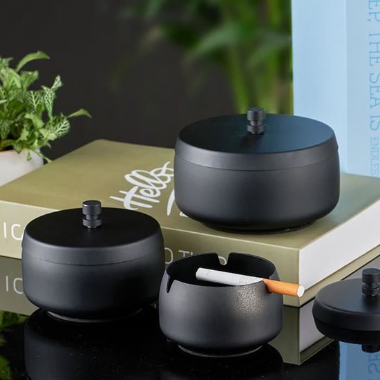 Cendrier Pour Terrasse Cendrier Extérieur Zeawavsl - Inoxydable, Couvercle Anti-Vent, Capacité 100 Mégots, Noir Accessoire Terrasse