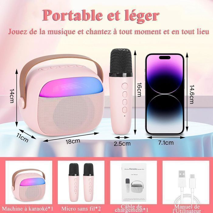 Progrès-Karaoké avec Microphone Enceinte Bluetooth Portable avec 2 Progrès-Karaoké avec Microphone Enceinte Bluetooth Portable avec 2