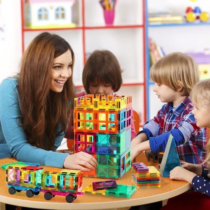 Jeu De Construction Magnétique Pour Enfants 3-8 Ans - 49 Blocs Aimantés Avec Boîte De Rangement/plateau De Jeu - Jouet éducatif Voyage