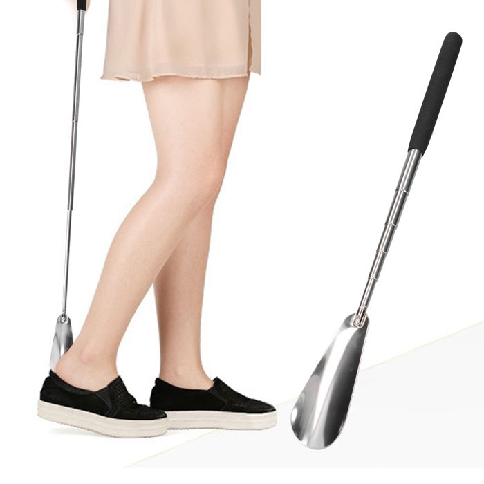 Chausse-Pied Long 30cm Acier Inoxydable Avec Crochet - Pour Personnes Âgées, Enceintes, Enfants