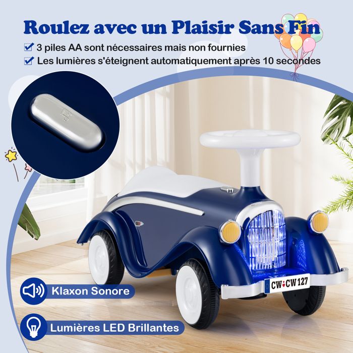 Porteur Enfant Avec Volant & Klaxon & Son De Moteur, Dispositif Anti Basculement Charge 25kg Pour Enfants De 12 36 Mois Blanc 95979796