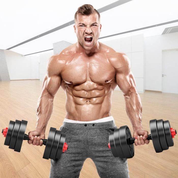 Haltères musculation professionnel réglable - 20kg - Noir - Fitness ...