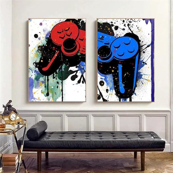 3 Tableaux Graffiti Encadrés 12x16 Pouces - Décoration Murale Pour Chambre Ado, Salle De Jeux, Thème Gaming