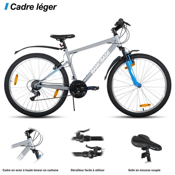 VTT Adulte Hiland 26/27,5 Pouces - 21 Vitesses, Cadre Acier, Freins V, Pour Hommes Et Femmes
