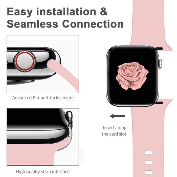 Bracelet Compatible avec Apple Watch 44mm/45mm/42mm - Series 7/6/5/4/3/2/1/ SE, [2 Style] Bracelet Métal Fermoir en Acier INOX,Rose - Cdiscount  Téléphonie