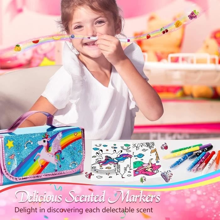 Trousse Licorne Avec Feutres Parfumés - 60 Pièces Pour Enfants - Cadeau Créatif 4-10 Ans