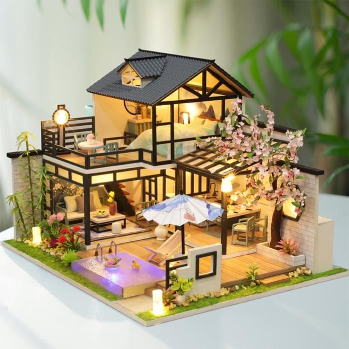 Maison de poupée en bois, Kit de bricolage, construction Miniature avec  meubles, accessoires à assembler, jouets, Loft Antique japonais, cadeau pour  enfants - AliExpress