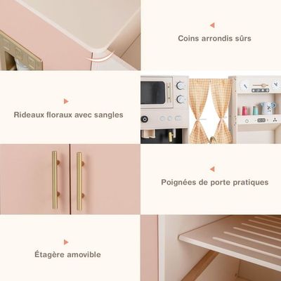 Cuisine Enfant En Bois Avec Machine à Café Et Machine à Glaçons, Jeu De Cuisine Enfant Blanc