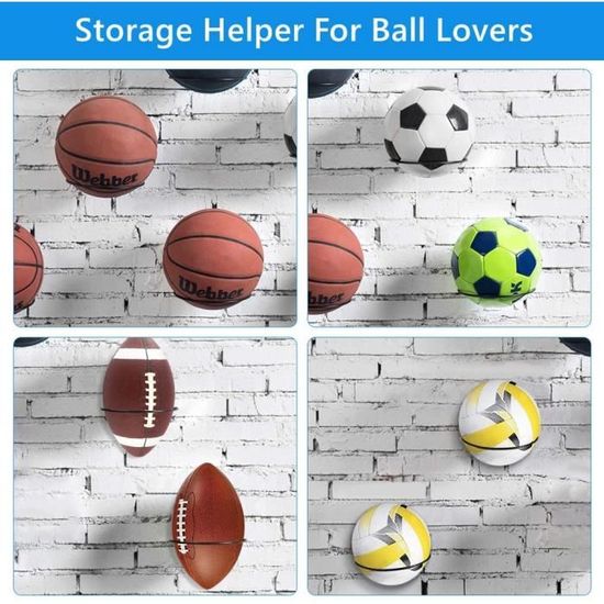 Lot de 2 supports muraux pour ballon de football, économiseur d'espace - Support  mural pour le rugby, le football, le volley-ball - Cdiscount Sport