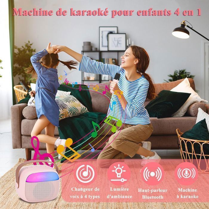 Micro Karaoke - Enfant - Portable - 2 Micros - Bluetooth 5.0 - LED Lumière Sonore - Jeux - Jouets