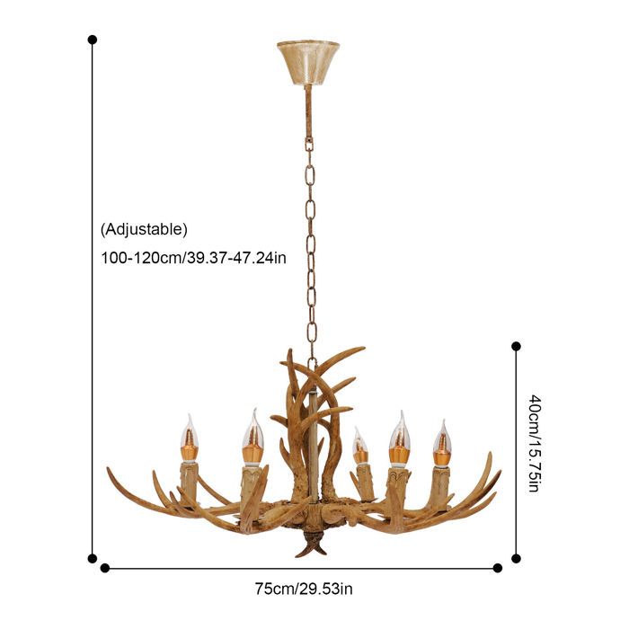 Suspension Lindby Fibi, marron, bois de cerf, à 6 lampes E14