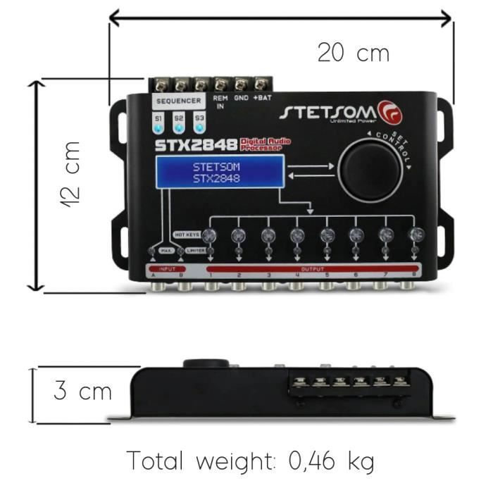 Stetson STX2848 Processeur Audio Numérique 8 Canaux - Écran LCD - Pour Installation Voiture Haut De Gamme