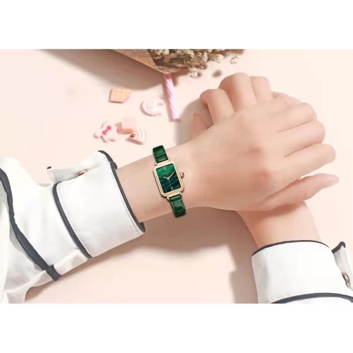 Montre-bague Vintage Mini - Cadran Vert Chiffres Romains, Boîtier Cuivre, Mouvement SL68 Neuf Avec Pile