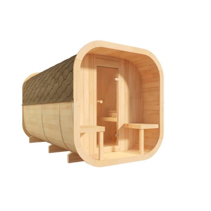 Sauna design FinnTherm ScandiCube Deluxe sauna extérieur ronde, construction en madriers
