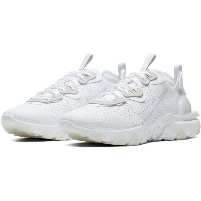 Baskets Homme NIKE React Vision Blanc Cuir Lacets Plat Blanc