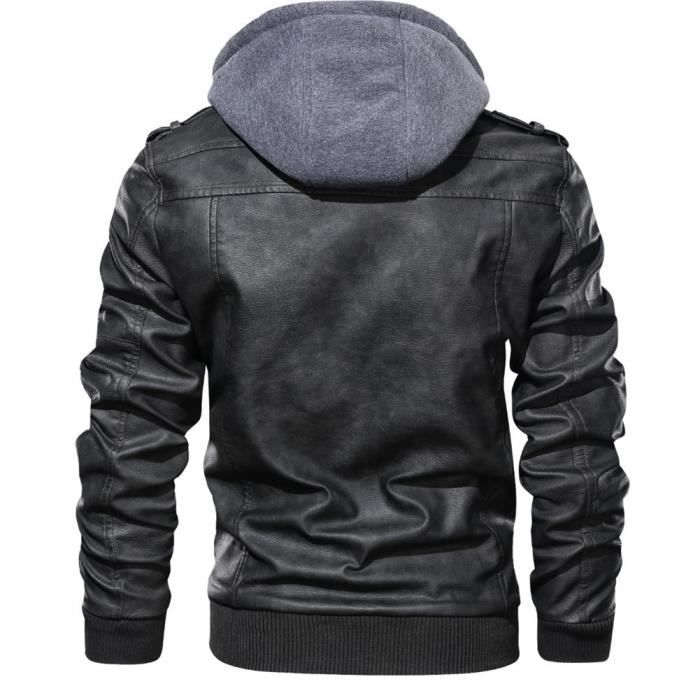 Veste Homme en Simili Cuir avec Capuche MISSMAO Coupe Vent Noir Noir Cdiscount Pret a Porter