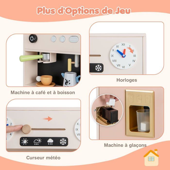 Cuisine En Bois Enfant Avec Effet Sonore, Jouet De Cuisine Enfantavec Tableau Noir Et 6 Compartiments De Rangement Telephone Rose 96326979